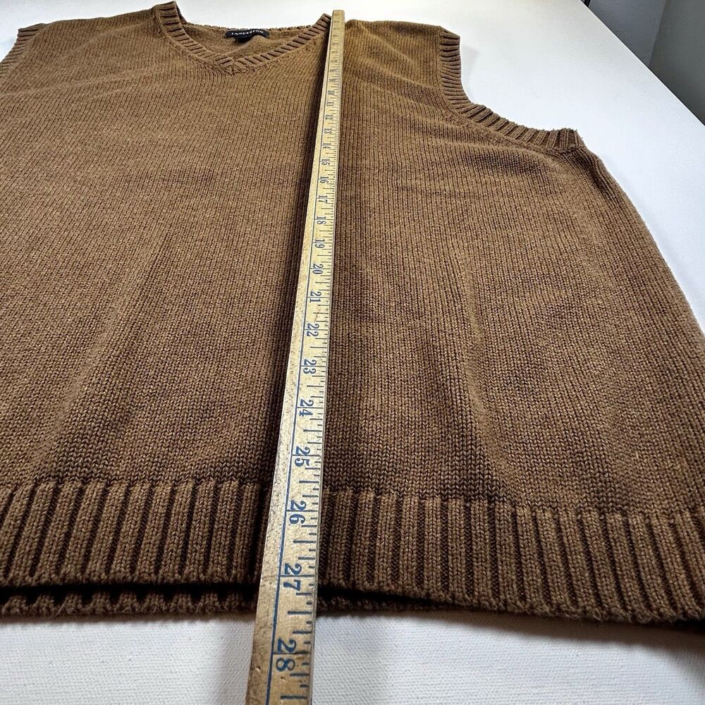 Vintage Lands End V-neck Sweater Vest Brown Tan 100% Cotton Hong Kong Mens XXL - Picture 6 of 9